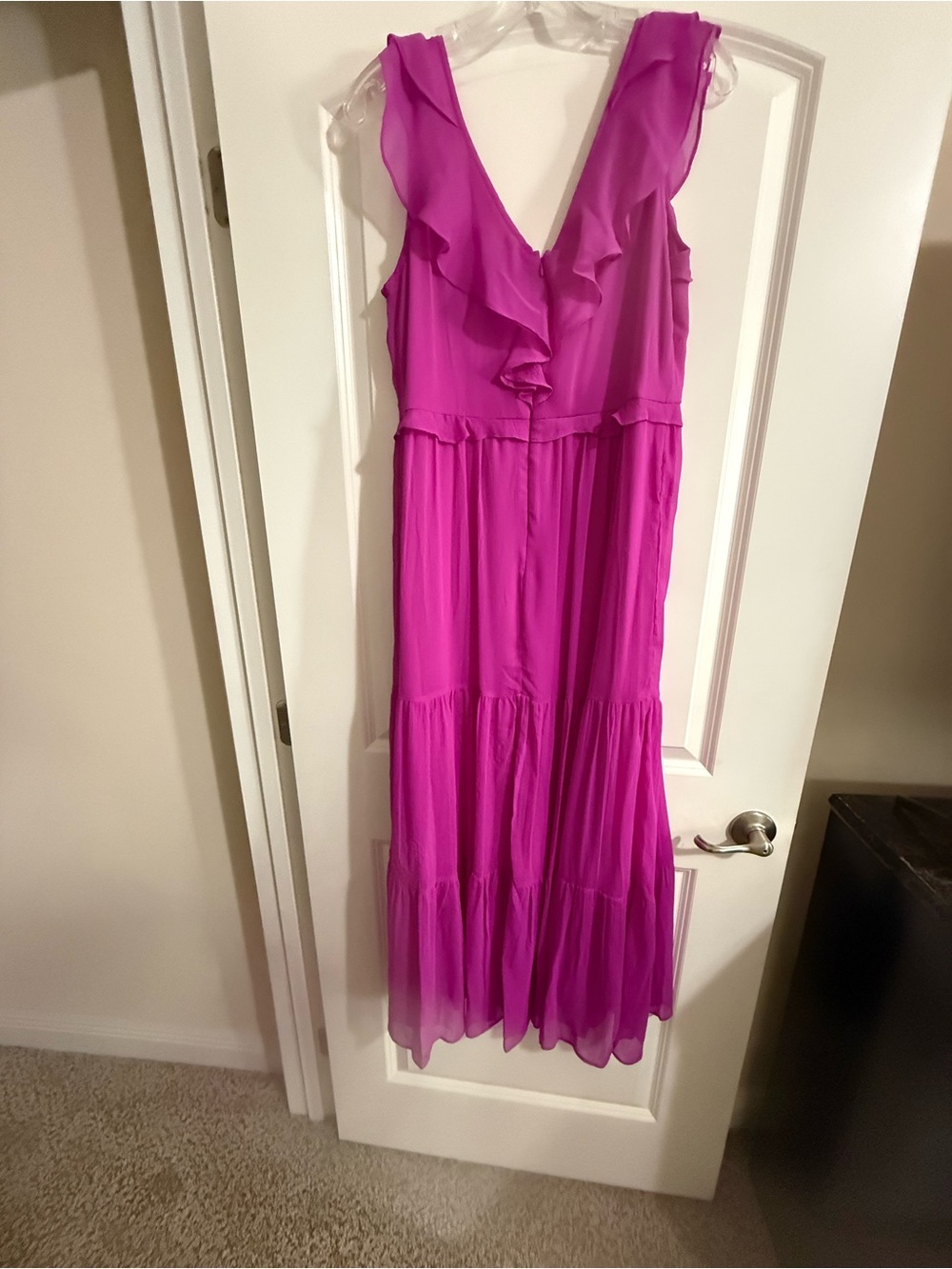 DKNYC Fuchsia Ruffle V-Neck Tiered Maxi Dress